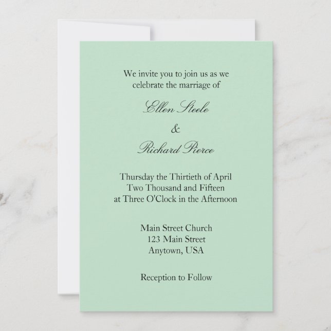Mint Green Black Schlicht Simple Wedding Einladung (Vorderseite)