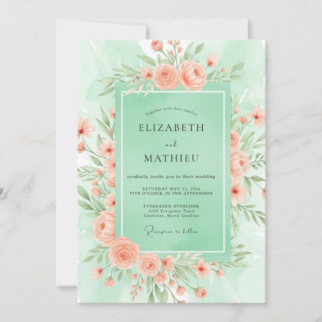 Mint Green Blossoming Spring Wedding Einladung (Vorderseite)