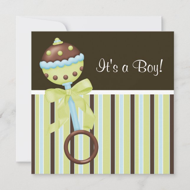 Mint Green Blue Brown Baby Boy Dusche Einladungen (Vorderseite)