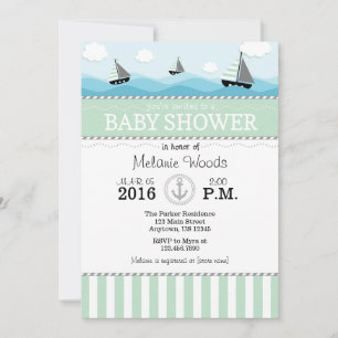 Mint Green Blue Nautical Baby Dusche Einladung