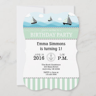 Mint Green Blue Nautical Birthday Einladung