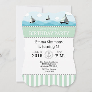 Mint Green Blue Nautical Birthday Einladung