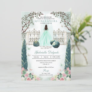 Mint Green Blush Verzauberter Garten Quinceanera Einladung