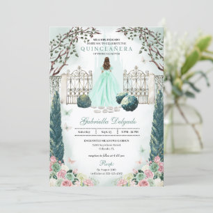 Mint Green Blush Verzauberter Garten Quinceanera Einladung