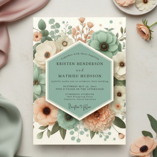 Mint Green Botanical Romance Wedding Einladung (Von Creator hochgeladen)