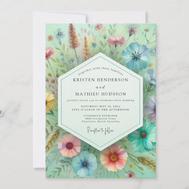 Mint Green Botanical Whimsy Wedding Einladung (Vorderseite)