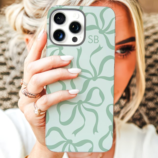 Mint Green Bow Monogram Case-Mate iPhone Hülle (Von Creator hochgeladen)
