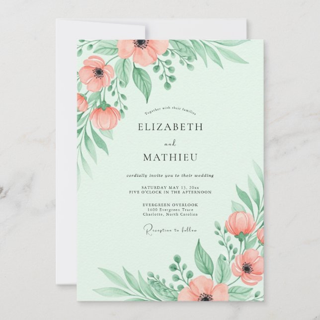 Mint Green Breezy Spring Wedding Einladung (Vorderseite)