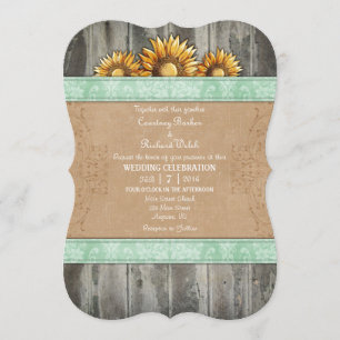 Mint Green Brown Rustic Sonnenblume Einladung