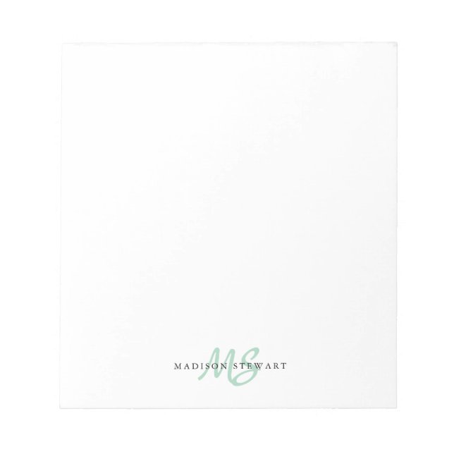 Mint Green Brush Script Monogram Modern Trendy Notizblock (Vorderseite)