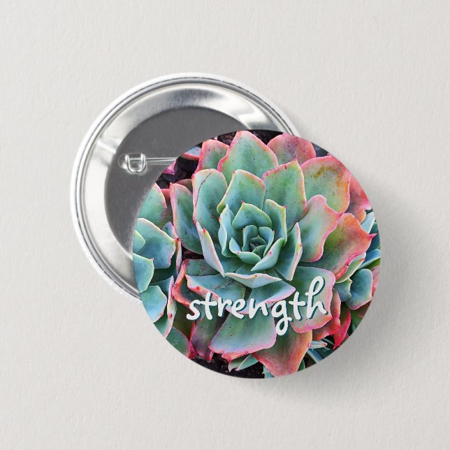 Mint Green Cactus succulent Foto Strength Script Button (Vorne & Hinten)