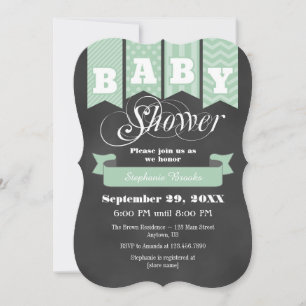 Mint Green Chalkboard Flag Baby Dusche laden ein Einladung