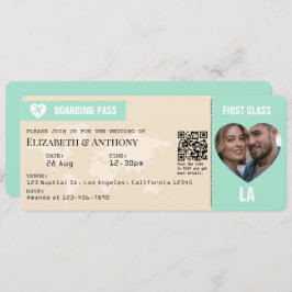 Mint Green & Champagne Boarding Pass Wedding Einladung