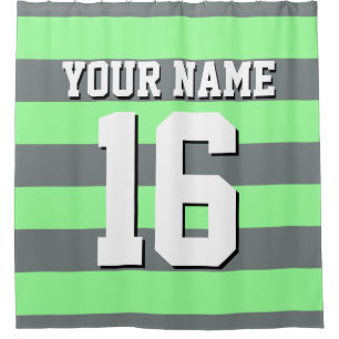 Mint Green Charcoal Sports Jersey Preppy Strip Duschvorhang