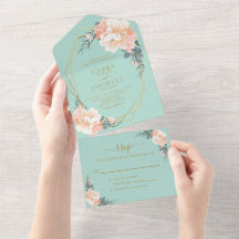 Mint Green Chic Blush Gold Peach Floral Hochzeit