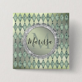 Mint Green Chic Harlequin Monogram Button