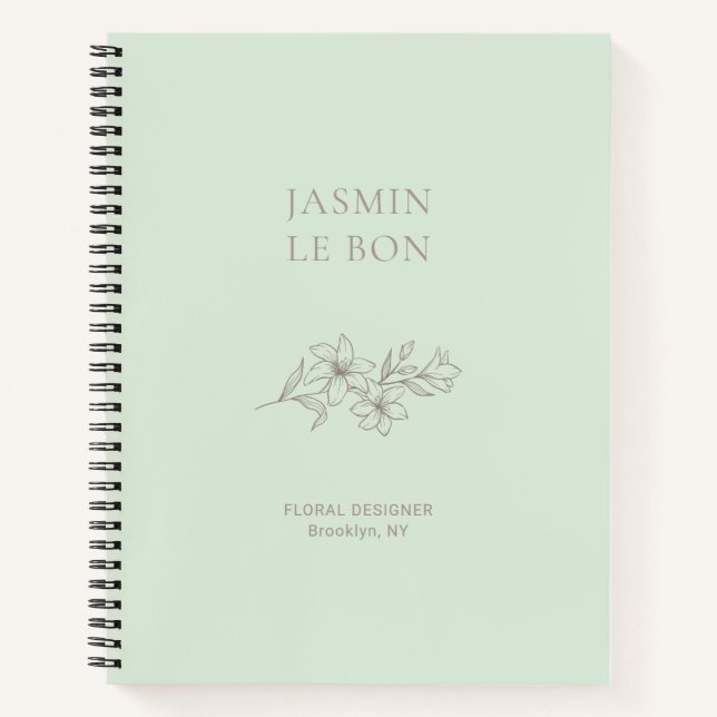 Mint Green | Chic Minimalistisch Floral Notizbuch (Vorderseite)