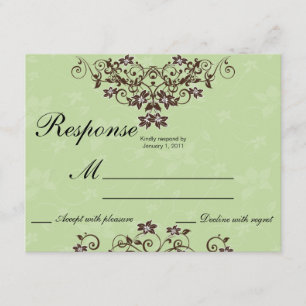 Mint Green & Chocolate Brown Floral Wedding RSVP Karte