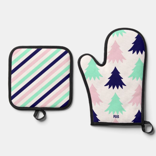 Mint Green Christmas Ofenhandschuh & Topflappen-Set (Vorderseite)