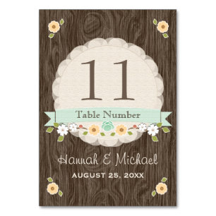 MINT GREEN COUNTRY CHARM WEDDING TISCHNUMMER CARD