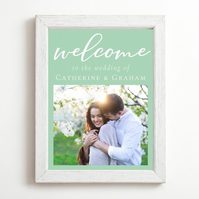 Mint Green Couple Foto Chic Wedding Willkommen Poster (Von Creator hochgeladen)