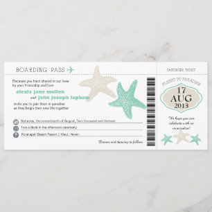 Mint Green Cream Starfish Boarding Hochzeit Einladung