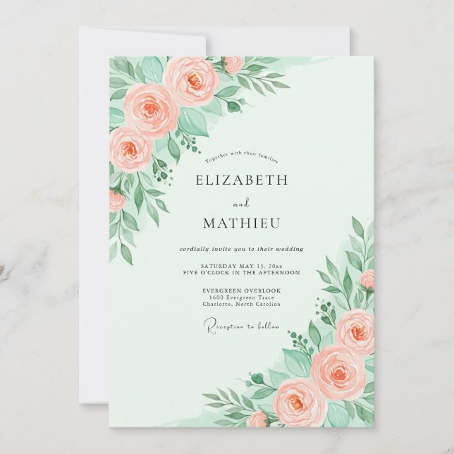 Mint Green Dainty Spring Wedding Einladung (Vorderseite)