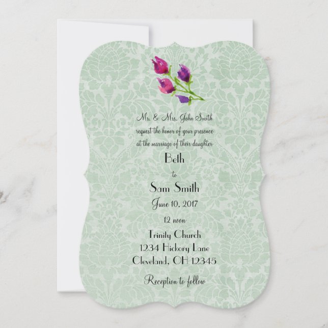 Mint Green Damask Custom 5" x 7" Einladungen (Vorderseite)