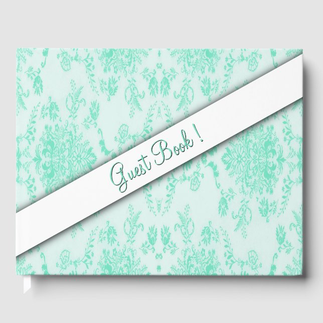 Mint Green Damask Gästebuch (Vorderseite)