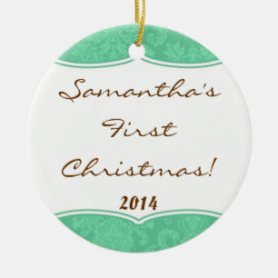 Mint Green Damask Spitzen Personalisierter Name Or Keramikornament