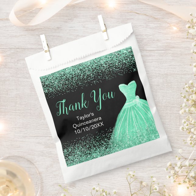 Mint Green Dress Faux Glitter Quinceanera Geschenktütchen (Ausgeschnitten)