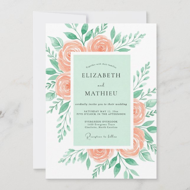 Mint Green Effervescent Spring Wedding Einladung (Vorderseite)