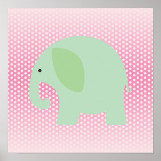 Mint Green Elephant auf Rosa Poster