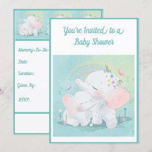 Mint Green Elephant Boy Girl Babydusche Einladung