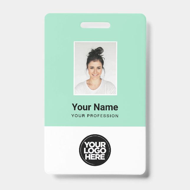 Mint Green Employee Foto, Bar Code, Logo, Name Ausweis (Vorderseite)