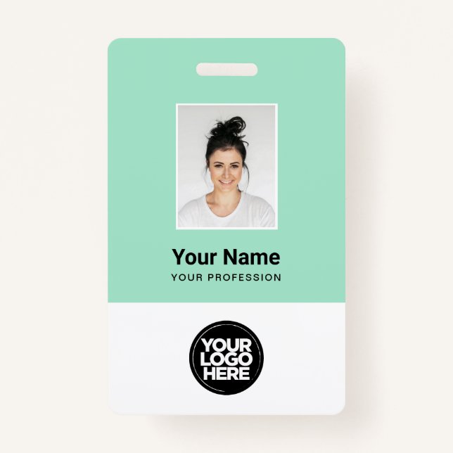Mint Green Employee Foto, Bar Code, Logo, Name Ausweis (Vorderseite)