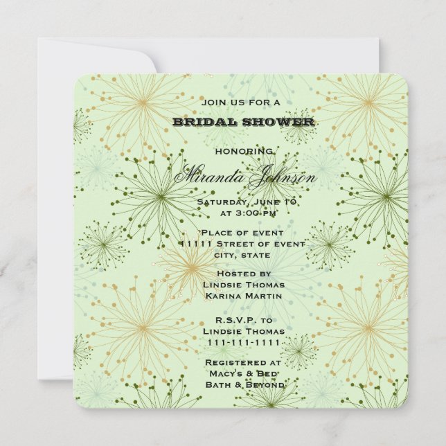 Mint Green Floral Abstrakt Bridal Einladung (Vorderseite)