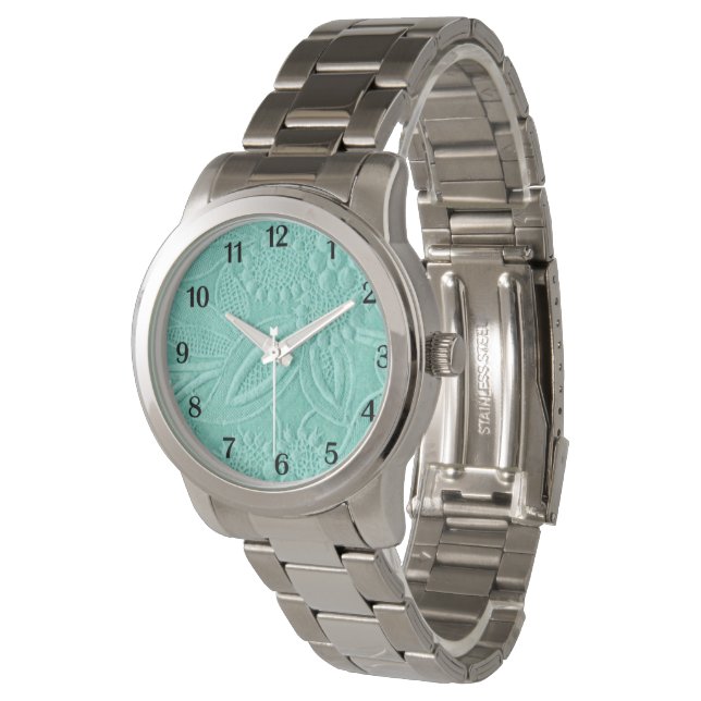 Mint Green Floral Armbanduhr (Schrägansicht)