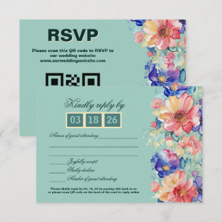 Mint Green Floral Modern Wedding RSVP Karte