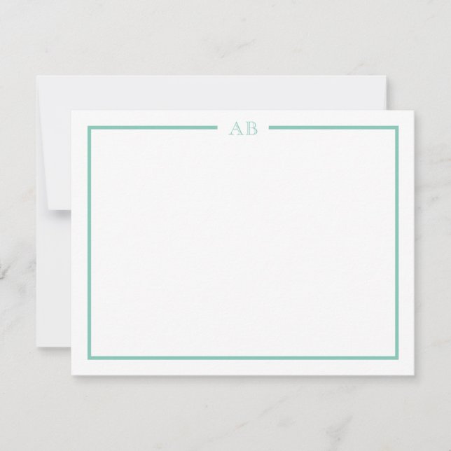 Mint Green Floral Monogram Note Cards Mitteilungskarte (Vorderseite)