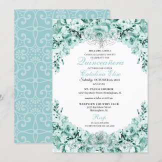 Mint Green Floral Quinceanera Geburtstag Einladung