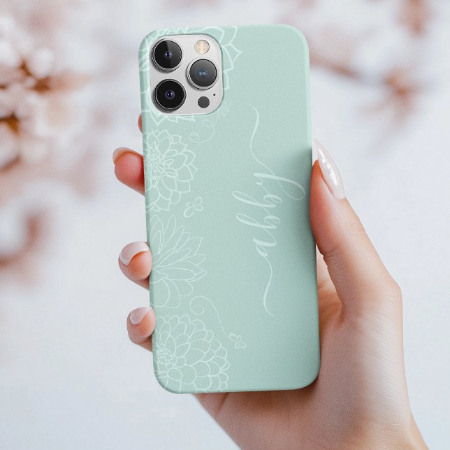 Mint Green Floral Script iPhone / iPad Fall Case-Mate iPhone Hülle (Von Creator hochgeladen)