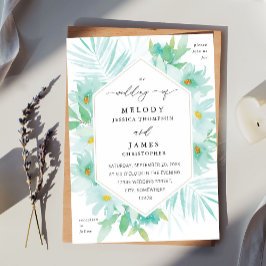 Mint Green Floral Tropical Wedding Einladung