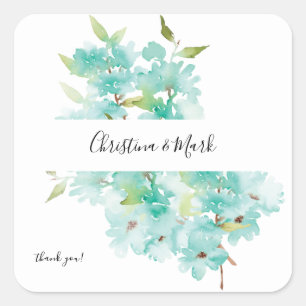 Mint Green Floral Vielen Dank Quadratischer Aufkleber