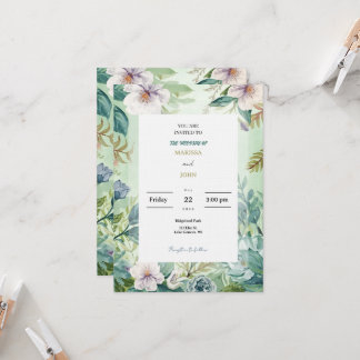 Mint Green Floral Watercolor Wedding Invitation Einladung