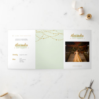 Mint Green Foto Quinceanera Dreifach Gefaltete Einladung