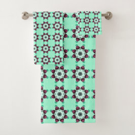 Mint green geometric mandala pattern Towel Badhandtuch Set