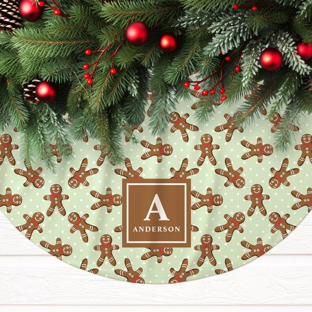 Mint Green Gingerbread Man Monogram Weihnachten Polyester Weihnachtsbaumdecke (Von Creator hochgeladen)