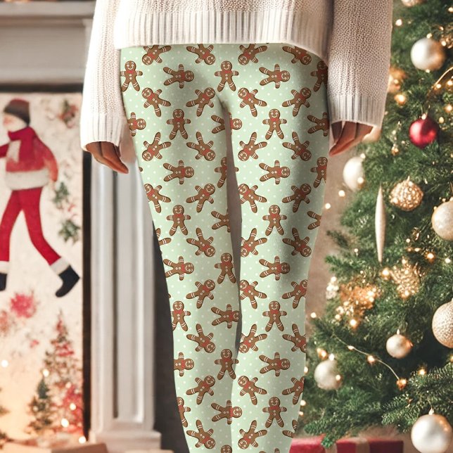 Mint Green Gingerbread Man Polka Dot Weihnachten Leggings (Von Creator hochgeladen)