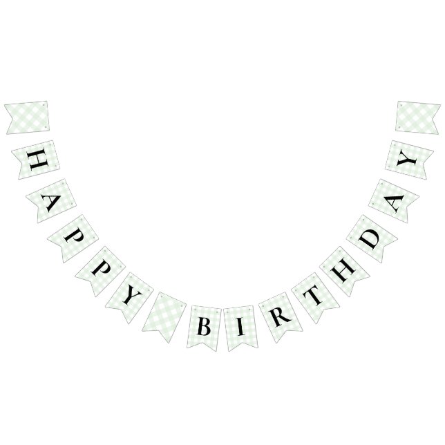 Mint Green Gingham Birthday Bunting Flag Banner (Alle)